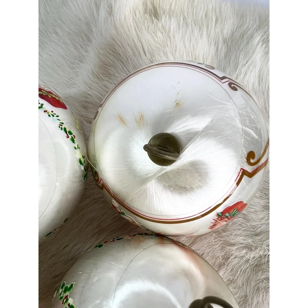 Vintage Satin Ball Ornaments Santa Kissing Mrs Claus Christmas set of 4